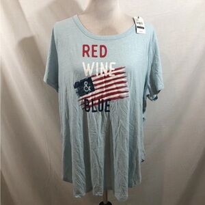 Lane Bryant Light Blue Short Sleeve T “Red, White & Blue”, Womens 18/20, NWT